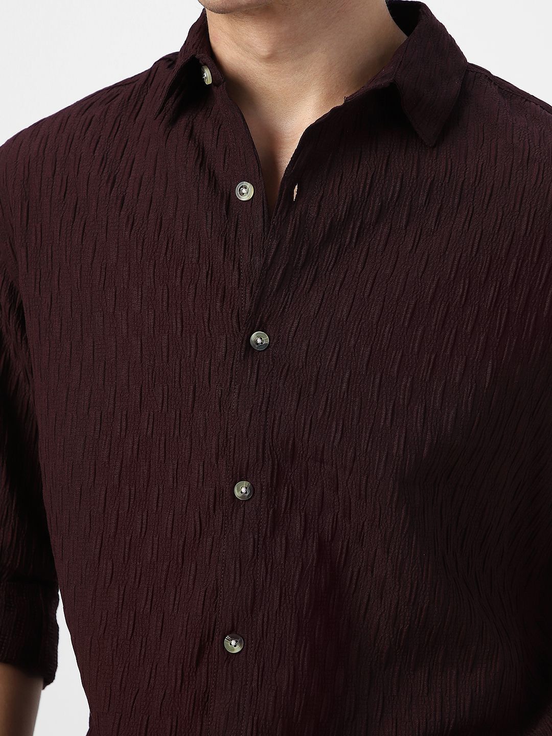 Urbano Fashion Men Spread Collar Textured Cotton Casual Shirt