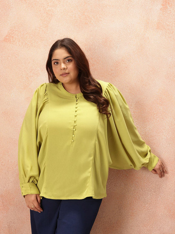 all about you Plus Size Puff Sleeve Shirt Style Longline Top