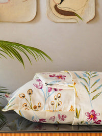 URBAN SPACE Yellow & White Floral Cotton 200 TC Single Bedsheet with 1 Pillow Covers