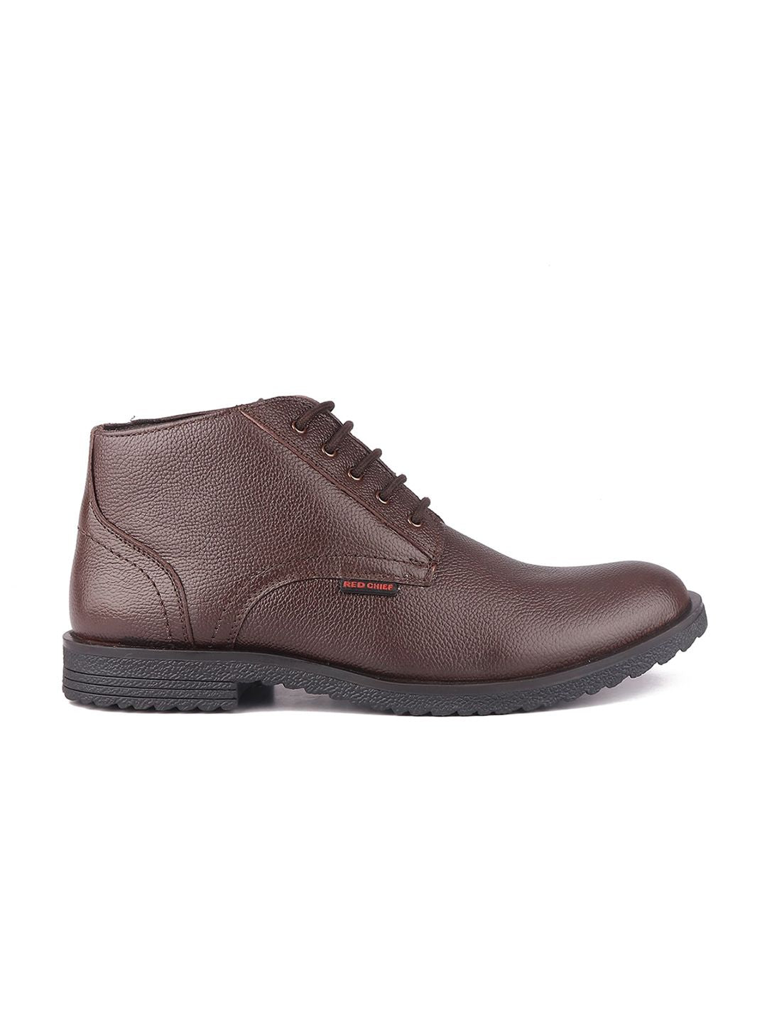 Red Chief Men Brown Textured Leather Boots