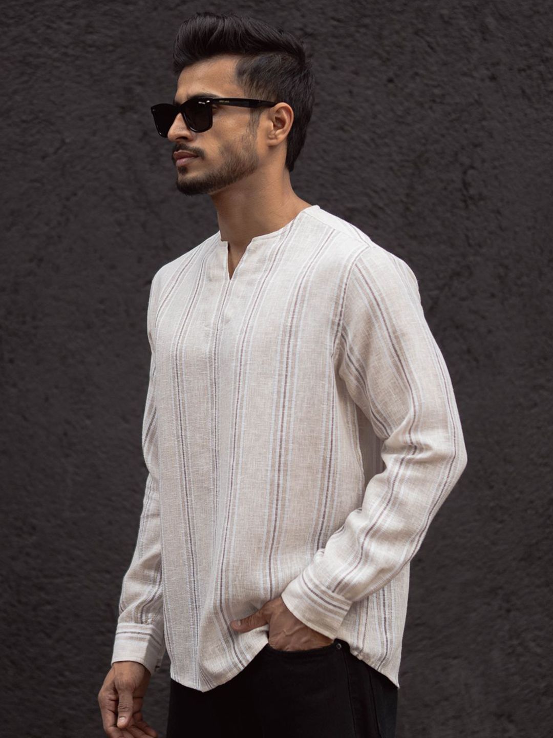 Powerlook Men Collarless Solid Cotton Casual Shirt