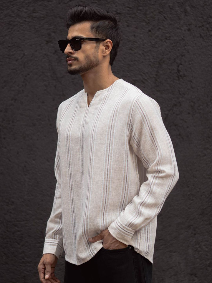 Powerlook Men Collarless Solid Cotton Casual Shirt