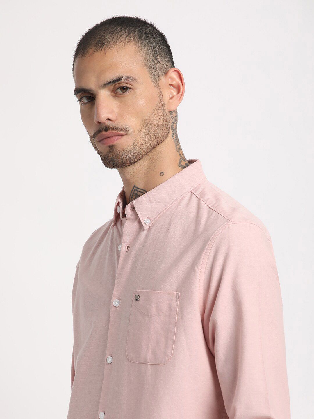 THE BEAR HOUSE Slim Fit Button-Down Collar Casual Pure Cotton Shirt