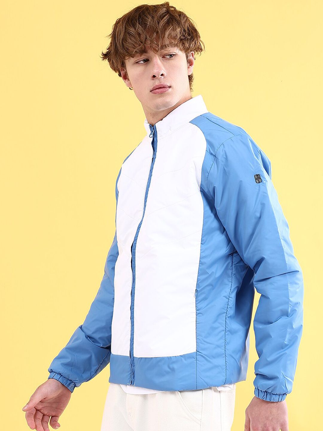 The Indian Garage Co Men Colourblock Zip-Front Regular Fit Bomber Jacket