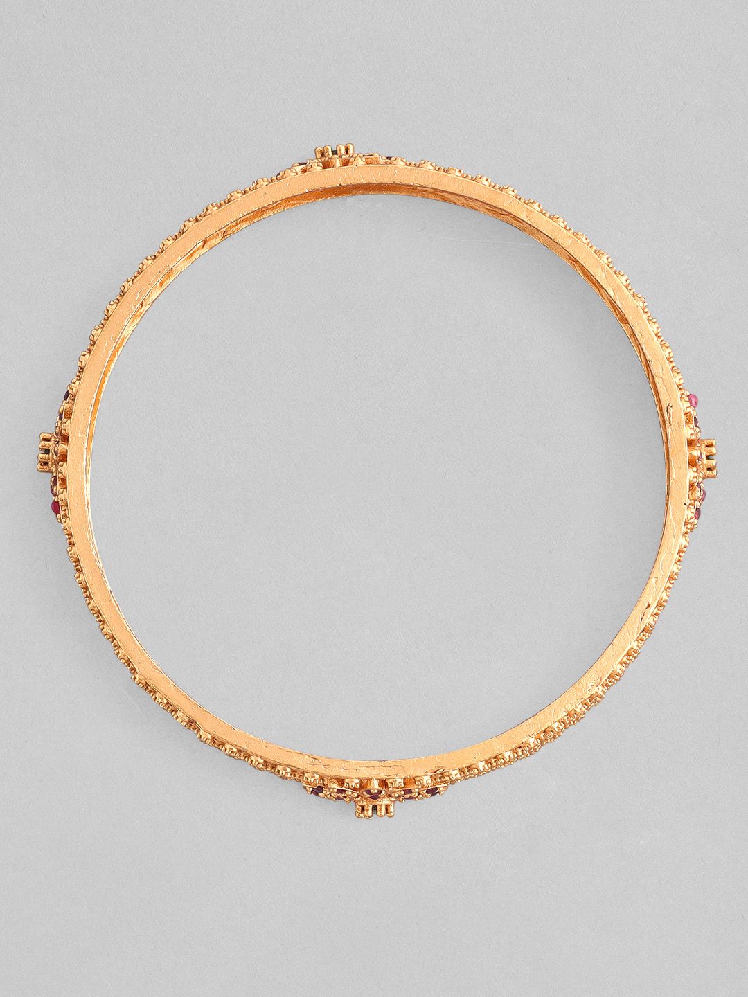 Rubans Set of 2 22K Gold Plated Ruby Pink & Emerald Green Stone Studded Bangles