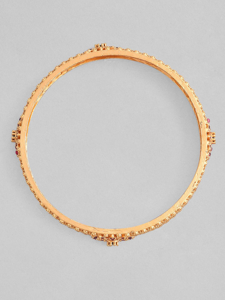 Rubans Set of 2 22K Gold Plated Ruby Pink & Emerald Green Stone Studded Bangles