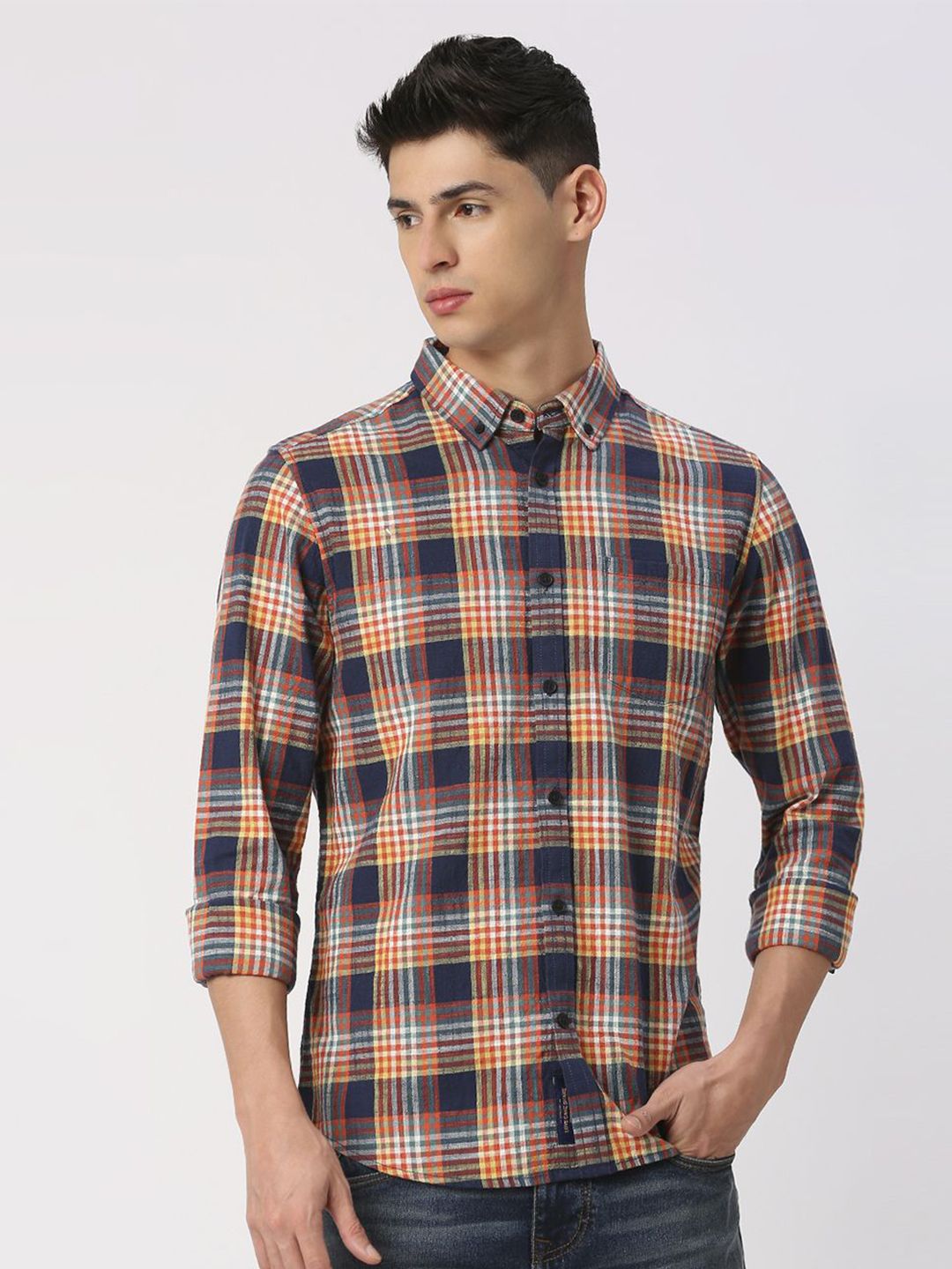 Being Human Men Slim Fit Button-Down Collar Tartan Checks Opaque Checked Casual Shirt