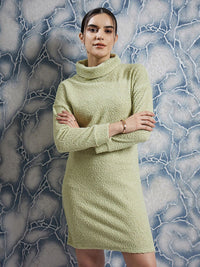 Athena Green Self Design Turtle Neck Sheath Dress