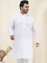 SOJANYA PLUS Lelaki Motif Etnik Putih Sulam Kurta