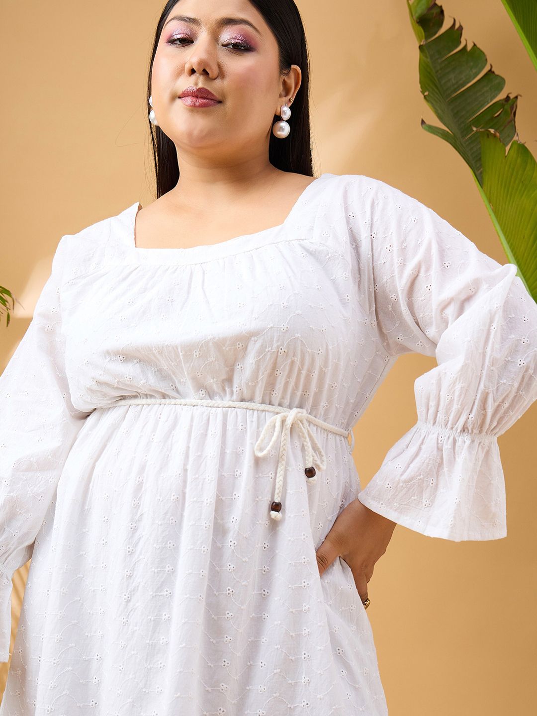SASSAFRAS Curve Plus Size Striped Fit & Flare Pure Cotton Dress