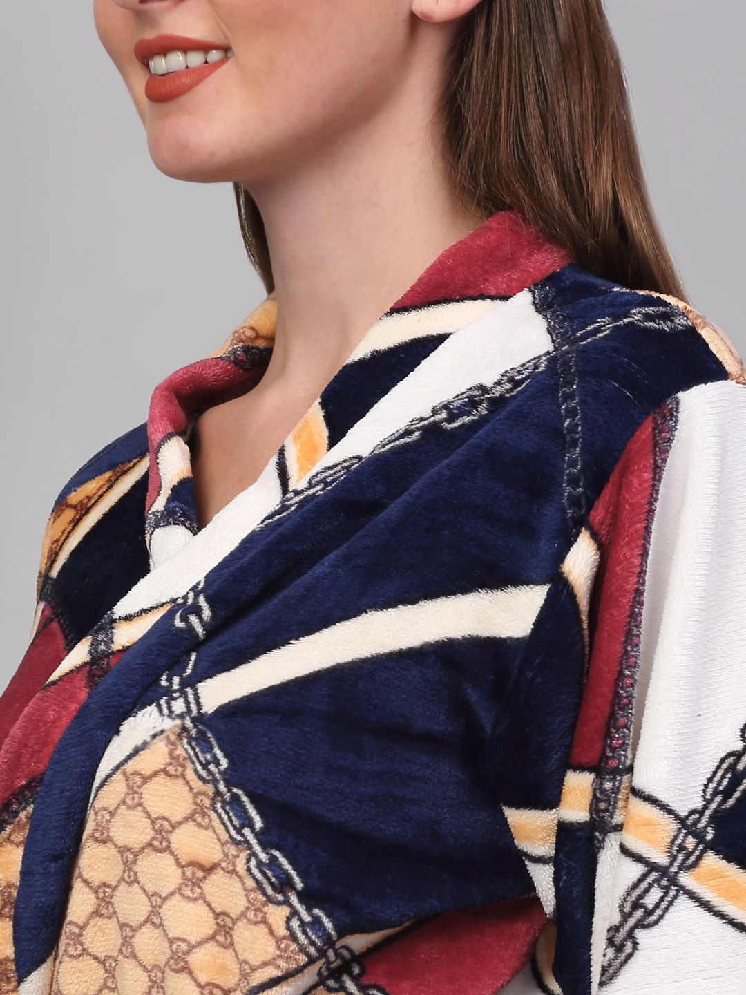 KLOTTHE Printed Woolen Bath Robe With Belt