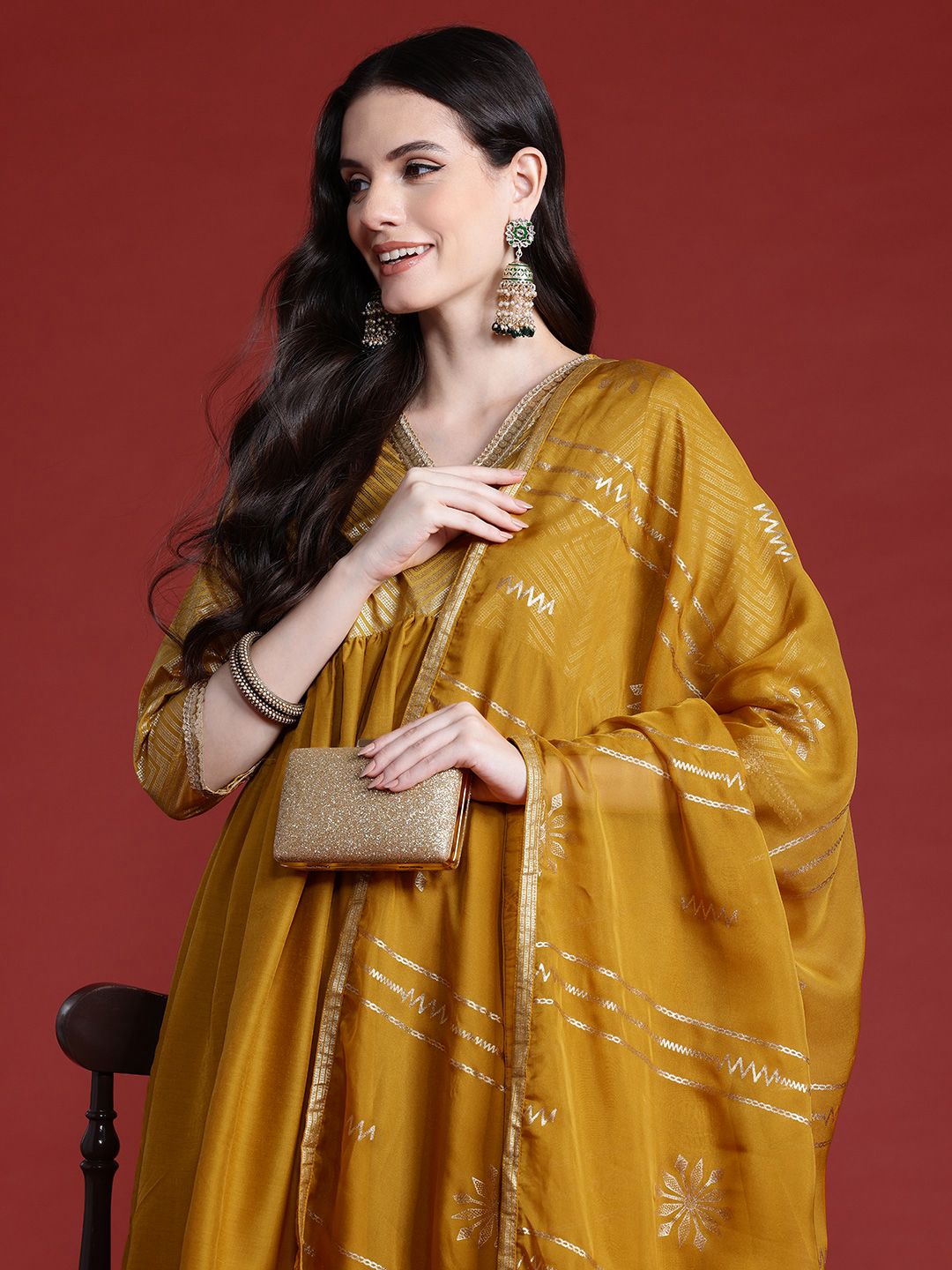 Anouk Printed Panelled Sequinned Kurta with Sharara & Dupatta