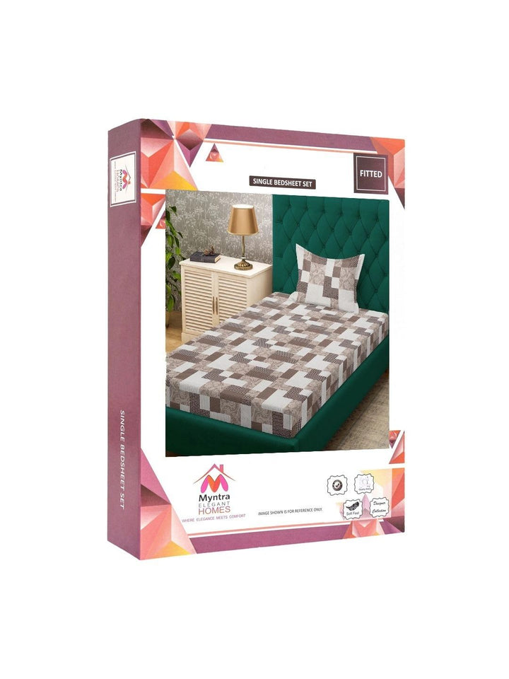 Myntra Elegant Homes Brown Geometric 400 TC Single Bedsheet with 1 Pillow Covers
