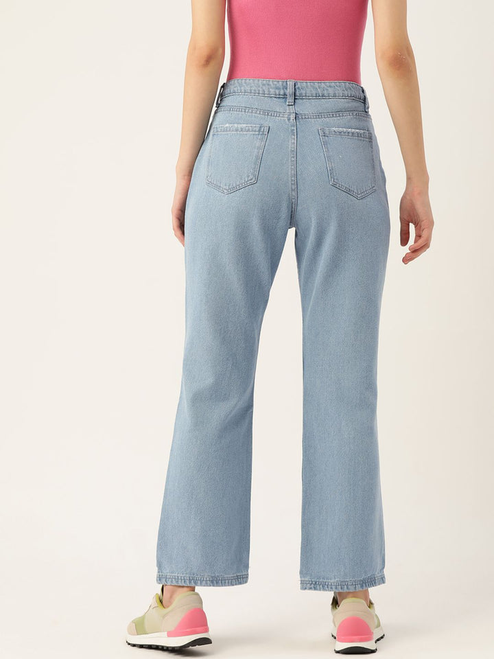 DressBerry Women Blue Pure Cotton Straight Fit High-Rise Mildly Distressed Jeans