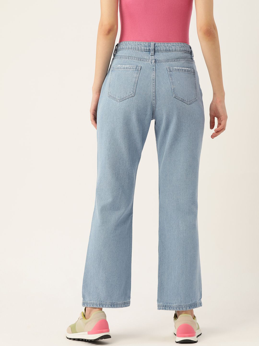 DressBerry Women Blue Pure Cotton Straight Fit High-Rise Mildly Distressed Jeans