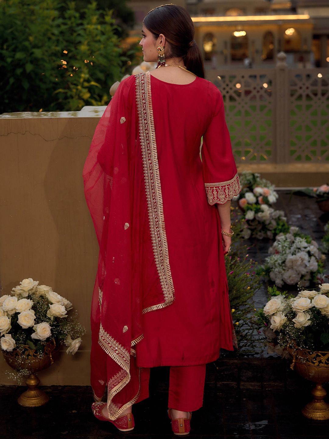 Indo Era Ethnic Motifs Embroidered Panelled Kurta With Trousers & Dupatta