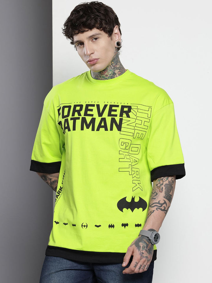 The Indian Garage Co Pure Cotton Batman Printed Drop-Shoulder Sleeves Oversized T-shirt