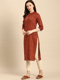 all about you Women Rust Brown Ethnic Motifs Printed Straight Kurta