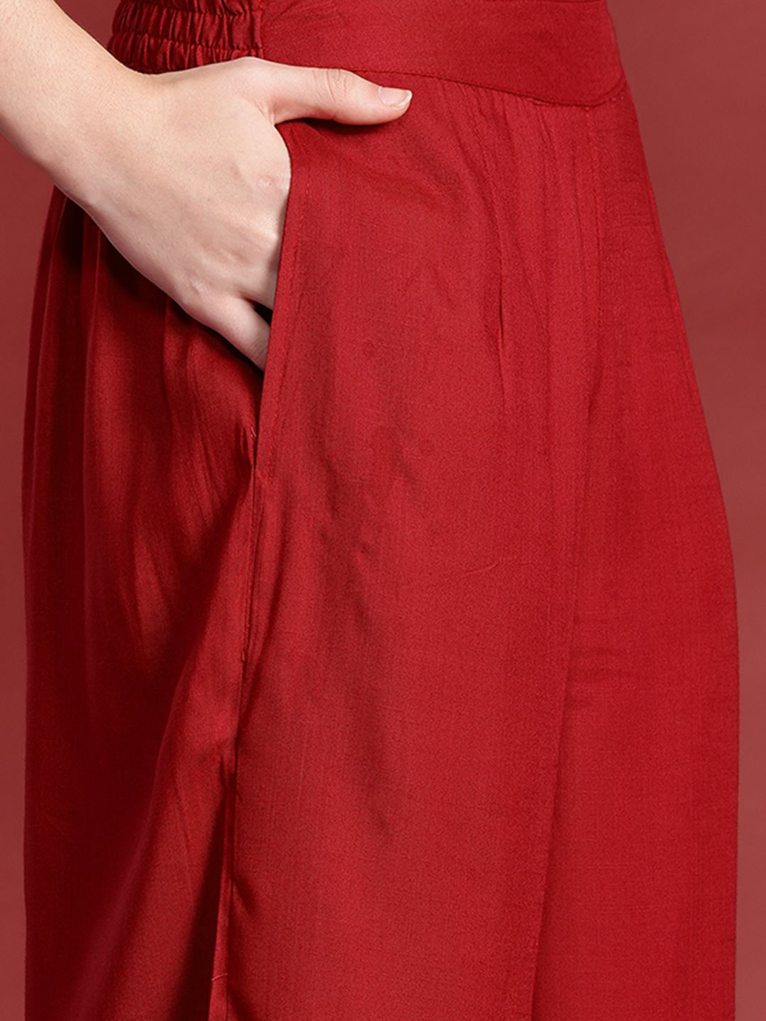 Anouk Embellished Mirror Work Kurta With Palazzos & With Dupatta