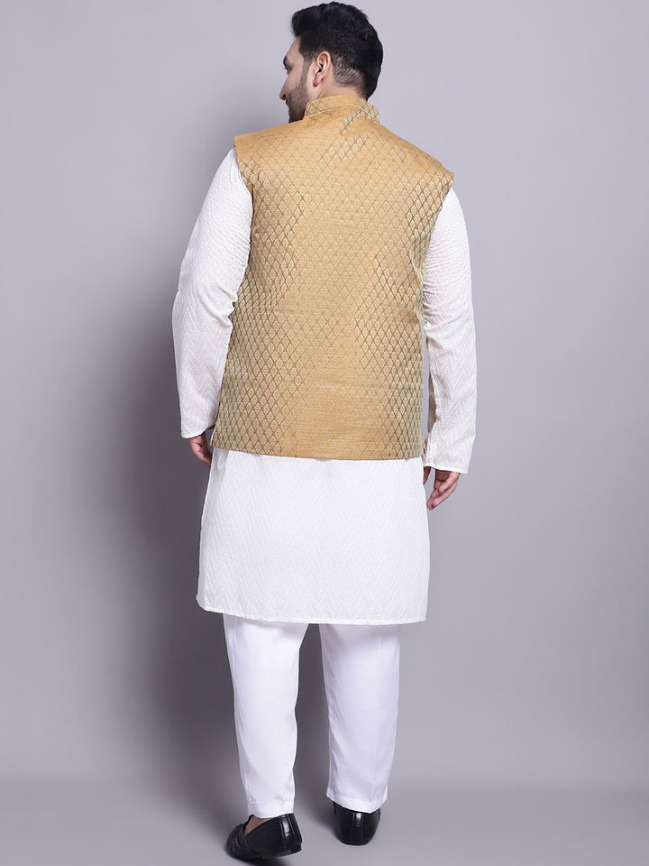 SOJANYA PLUS Self Design Kurta Kapas Tulen Dengan Piyama & Dengan Jaket Nehru
