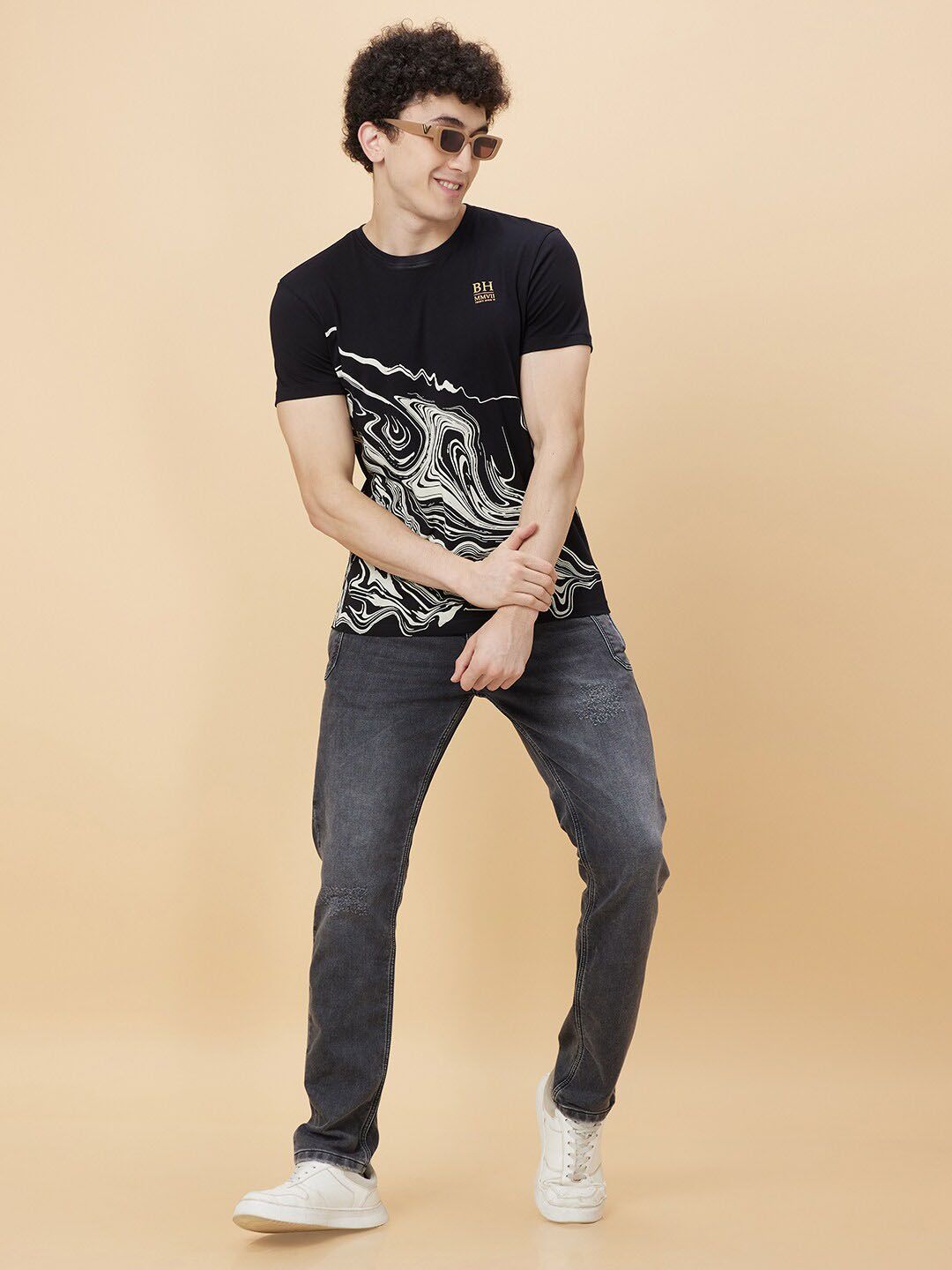 Being Human Abstract Printed Round Neck Casual T-shirt