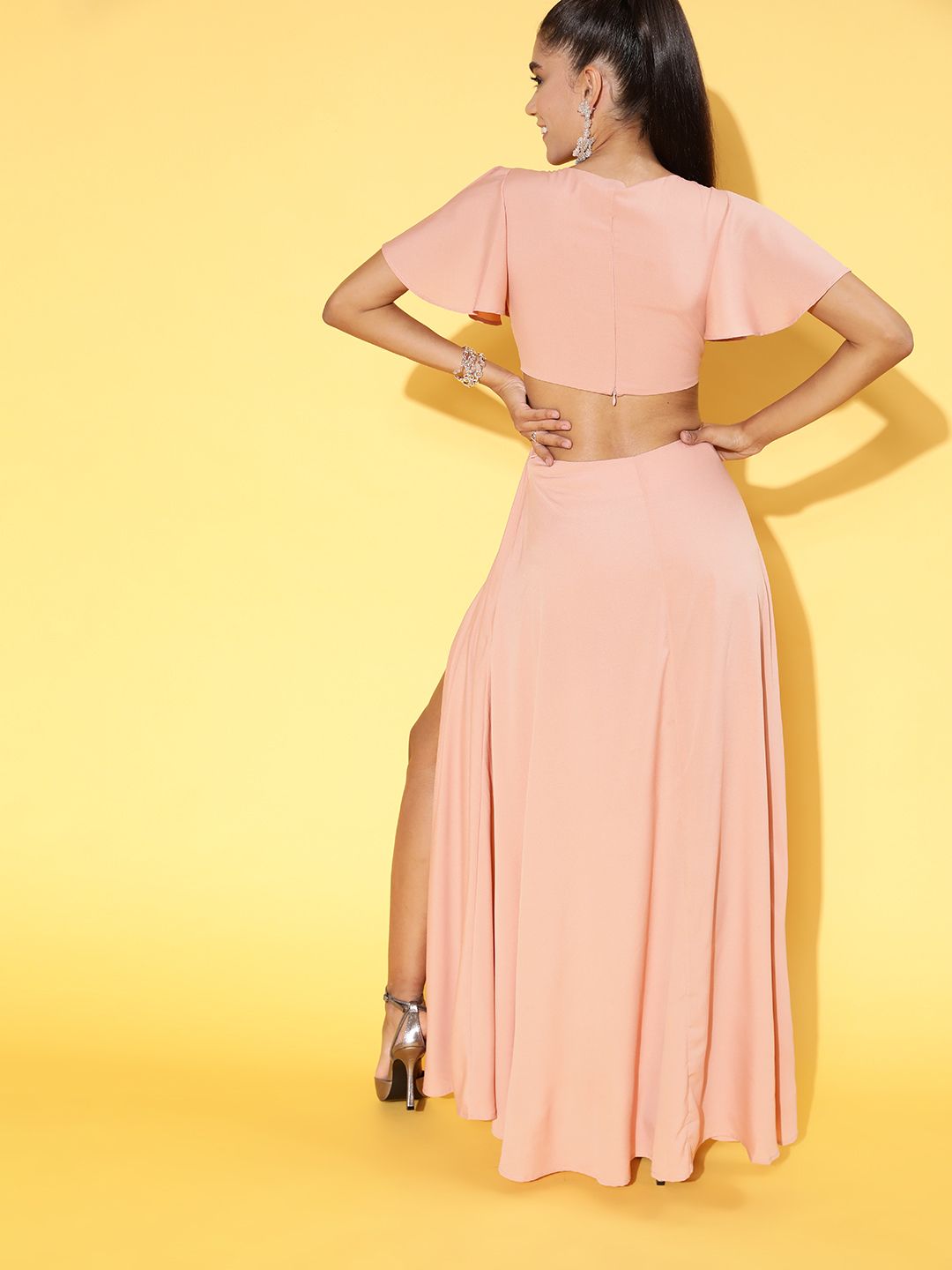 Berrylush Women Classic Pink Solid Cut Out Dress