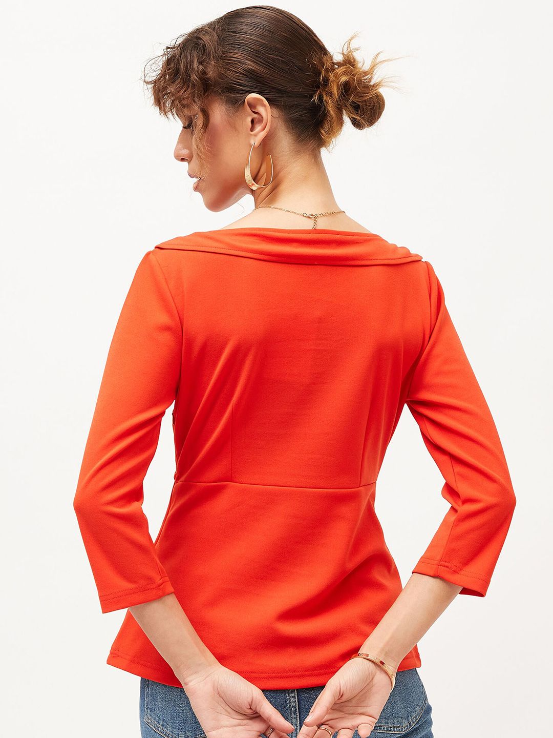 SASSAFRAS Orange V-Neck Peplum Top
