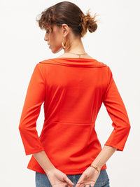 SASSAFRAS Orange V-Neck Peplum Top