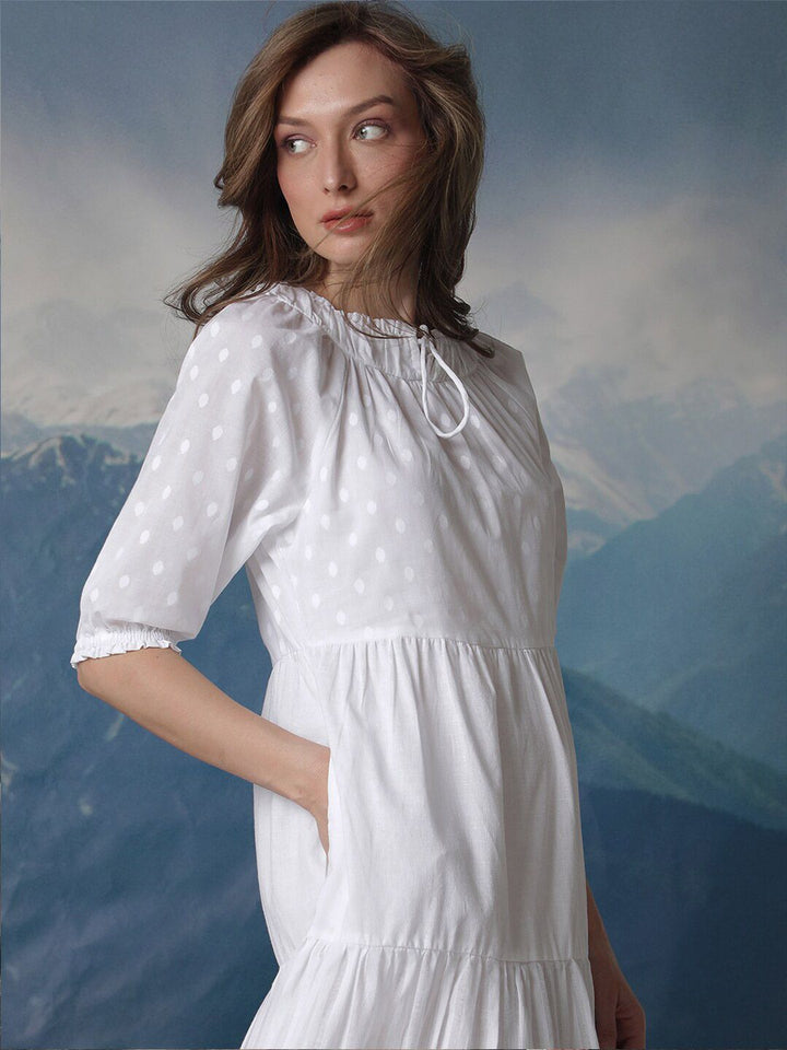 RAREISM Tie-Up Neck A-Line Midi Dress