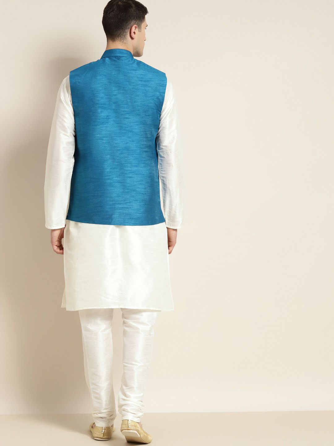 SOJANYA Mandarin Collar Kurta With Churidar & Mirror Work Nehru Jacket