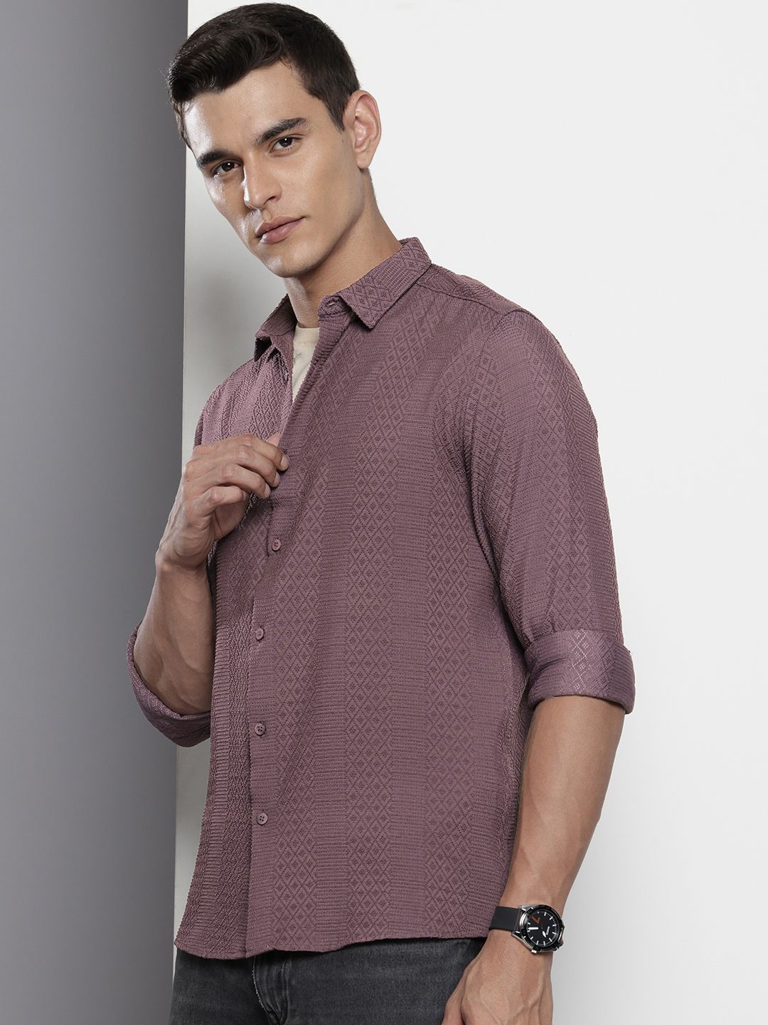 The Indian Garage Co Self Design Opaque Casual Shirt