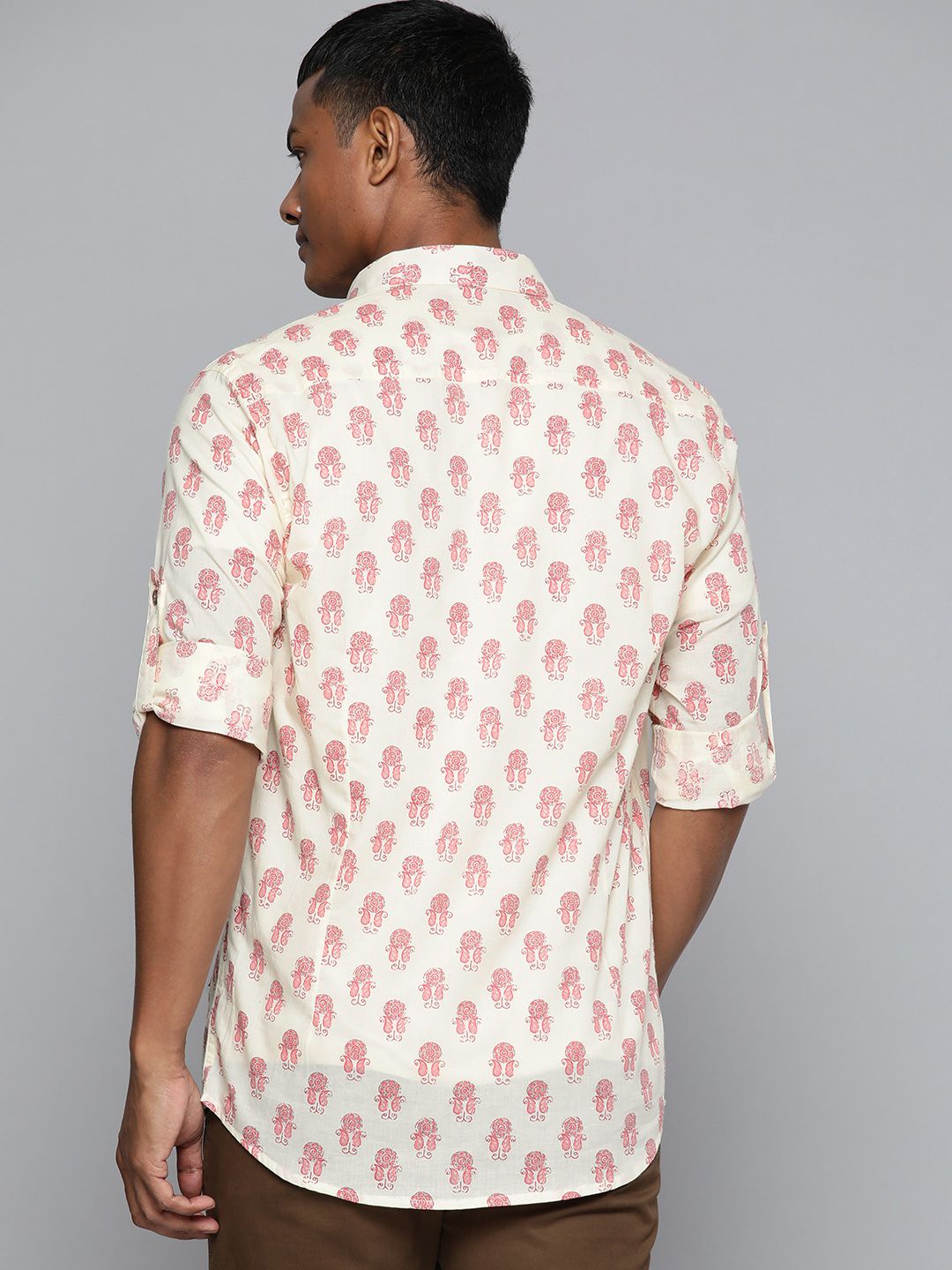 DENNISON Men Cream-Coloured Regular Fit Printed Casual Shirt