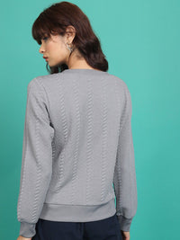 Tokyo Talkies Grey Self Design Long Sleeves Pullover