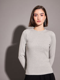 SASSAFRAS Grey Long Sleeves High Neck Fitted Top