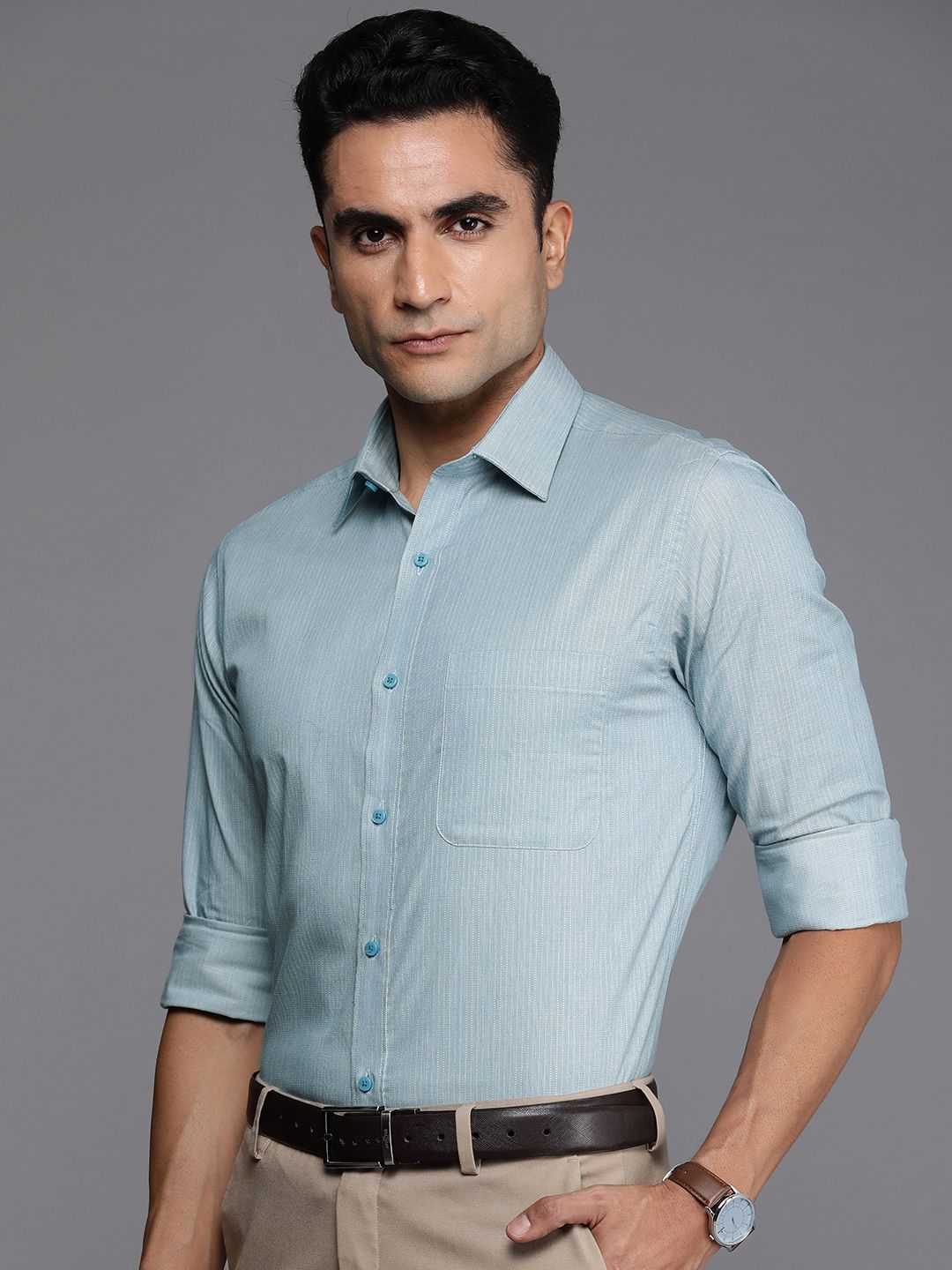 Raymond Pure Cotton Self Design Slim Fit Textured Formal Shirt