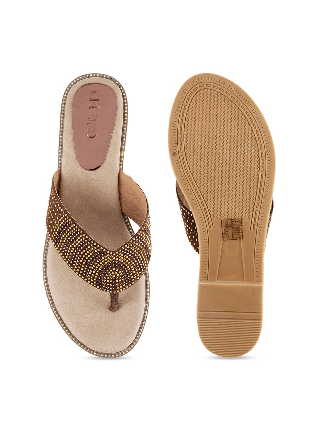 Metro Women Brown Embellished Open Toe Flats