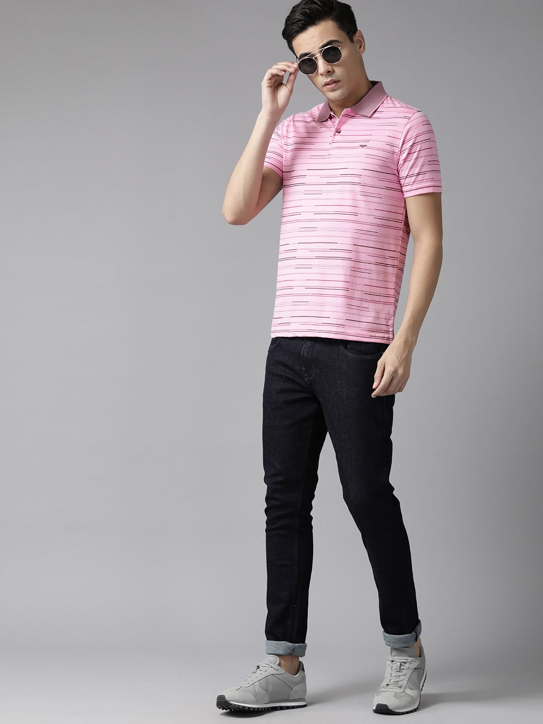Park Avenue Men Striped Polo Collar Slim Fit T-shirt