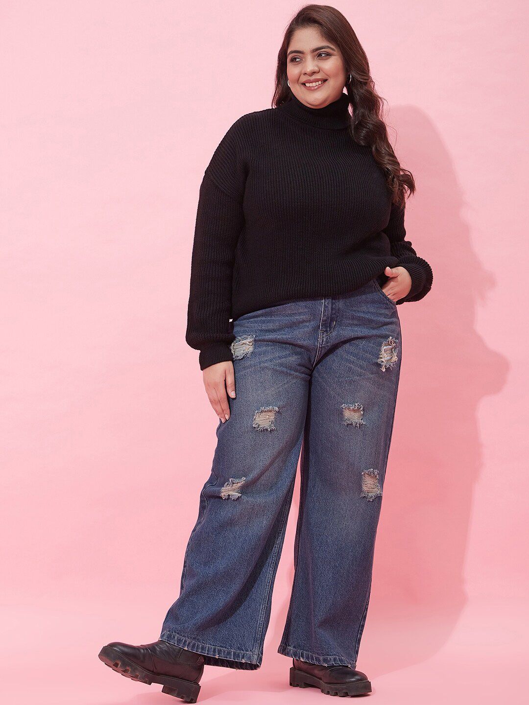 CURVY STREET Women Plus Size Ribbed Acrylic Pullover