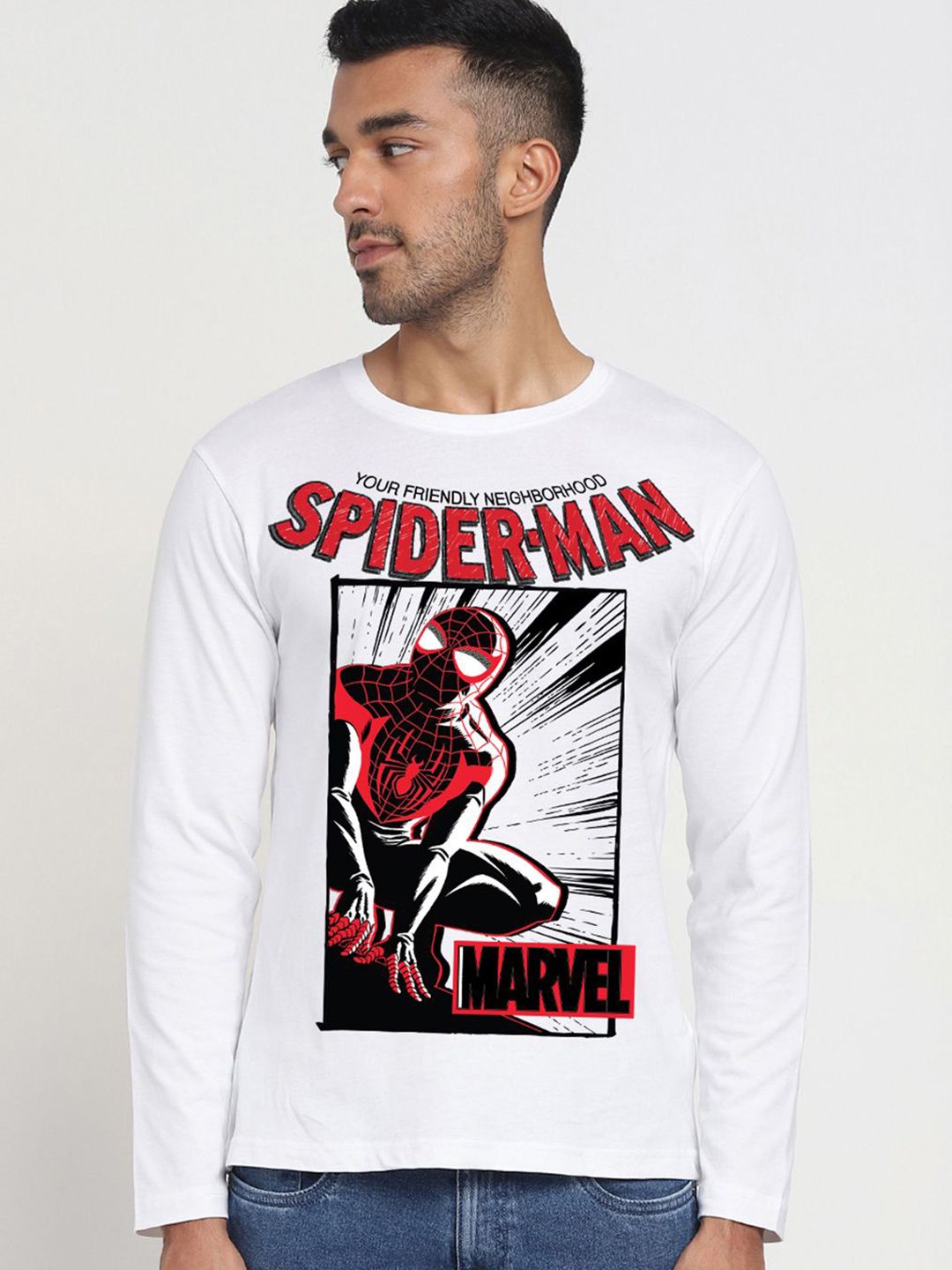 Bewakoof Men Graphic Spider-Man Printed Round Neck Pure Cotton T-shirt