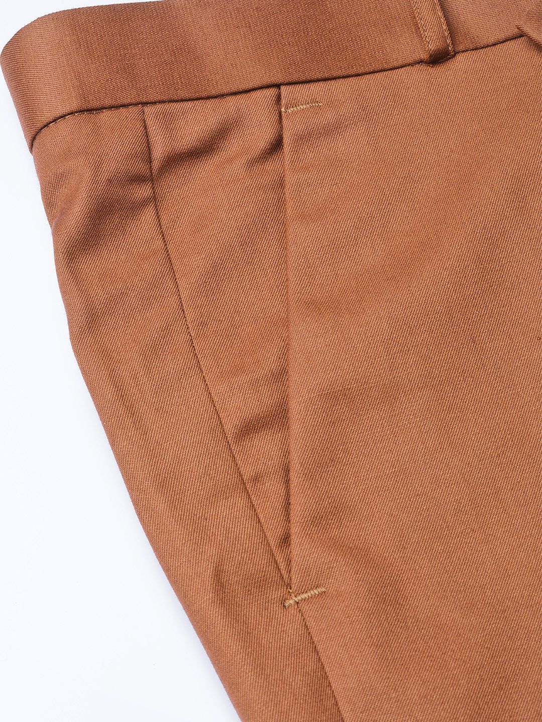 DENNISON Men Rust Red Smart Tapered Fit Solid Regular Trousers