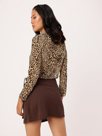 DressBerry Fierce Twist Animal Skin Printed Crop Shirt
