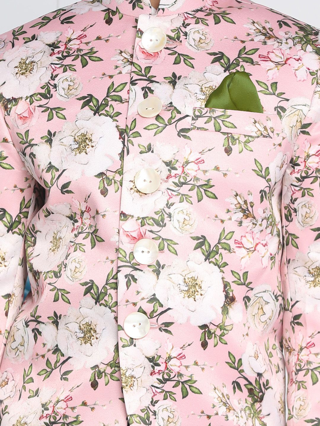 VASTRAMAY Boys Floral Printed Slim-Fit Bandhgala Jodhpuri Blazer