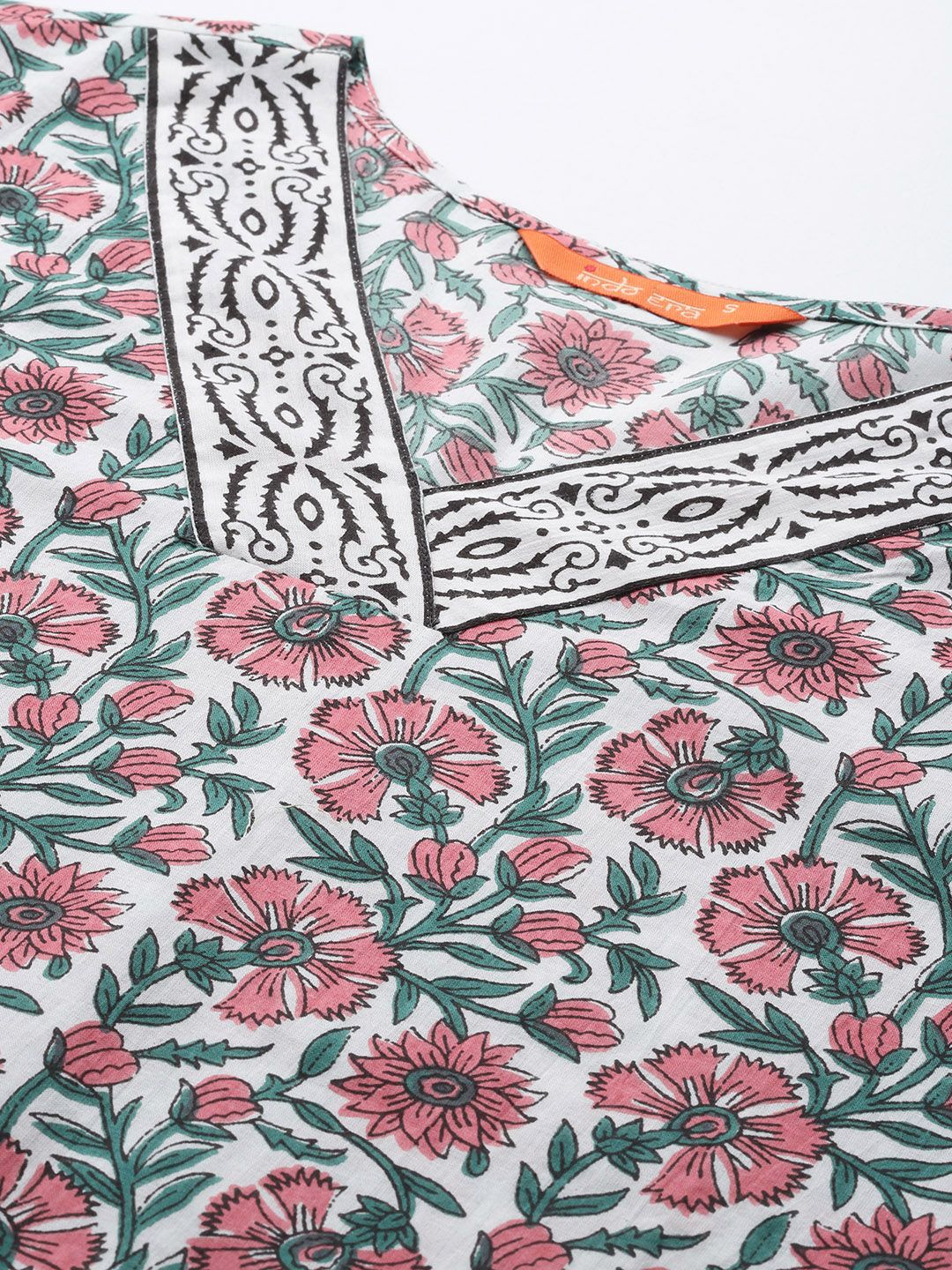 Indo Era Floral Printed Pure Cotton Kurta with Trousers & With Dupatta