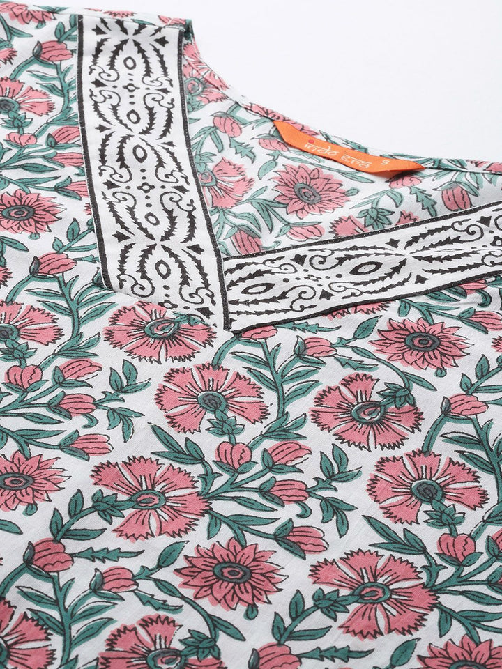 Indo Era Floral Printed Pure Cotton Kurta with Trousers & With Dupatta