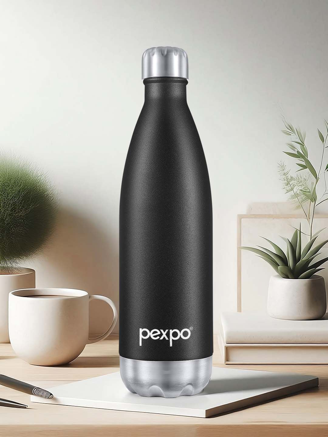 Pexpo ELECTRO ISI Certified Thermosteel 24 Hrs Hot & Cold flask Black Water Bottle-1000ml