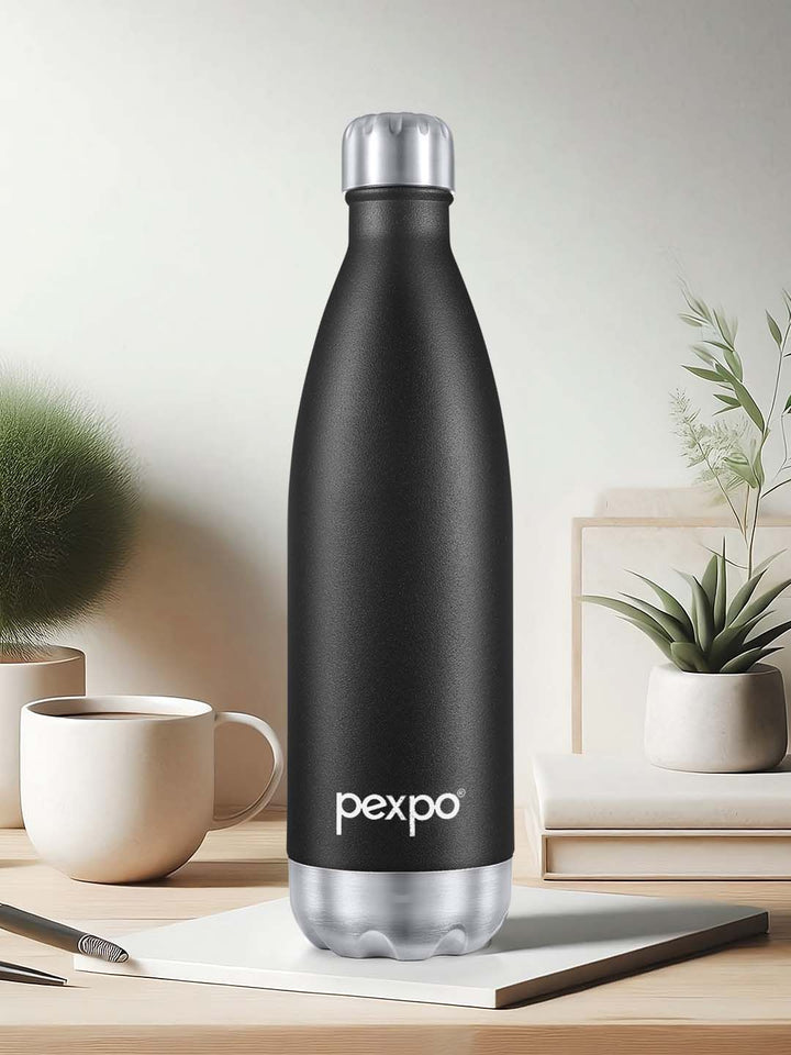 Pexpo ELECTRO ISI Certified Thermosteel 24 Hrs Hot & Cold flask Black Water Bottle-1000ml
