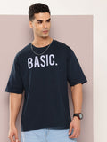 DILLINGER Men Navy Blue Typography Printed Oversized T-shirt