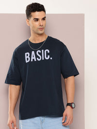 DILLINGER Men Navy Blue Typography Printed Oversized T-shirt
