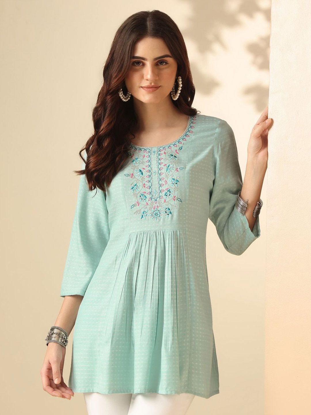 Anouk Embroidered Round Neck A-line Top
