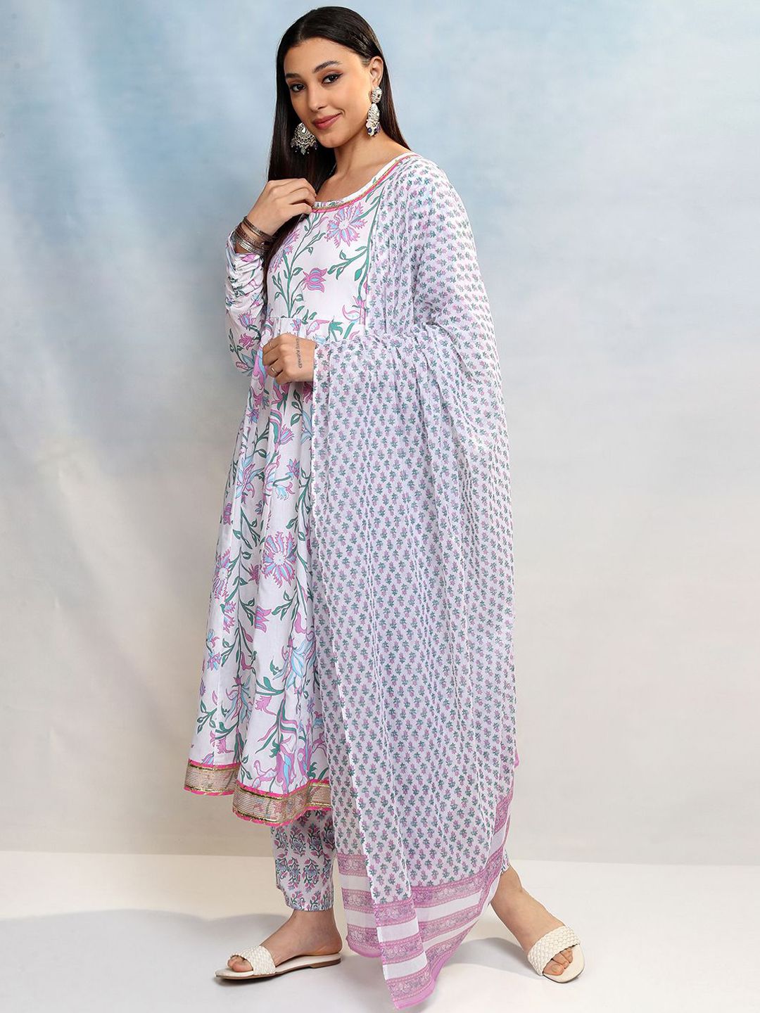 Vishudh Women Floral Printed Regular Pure Cotton Kurta with Trousers & With Dupatta